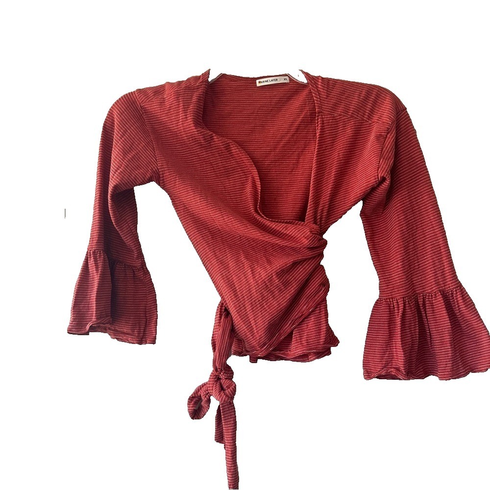 Marine Layer Ava Wrap‎ Top Bell Sleeves Red Stripe size XS